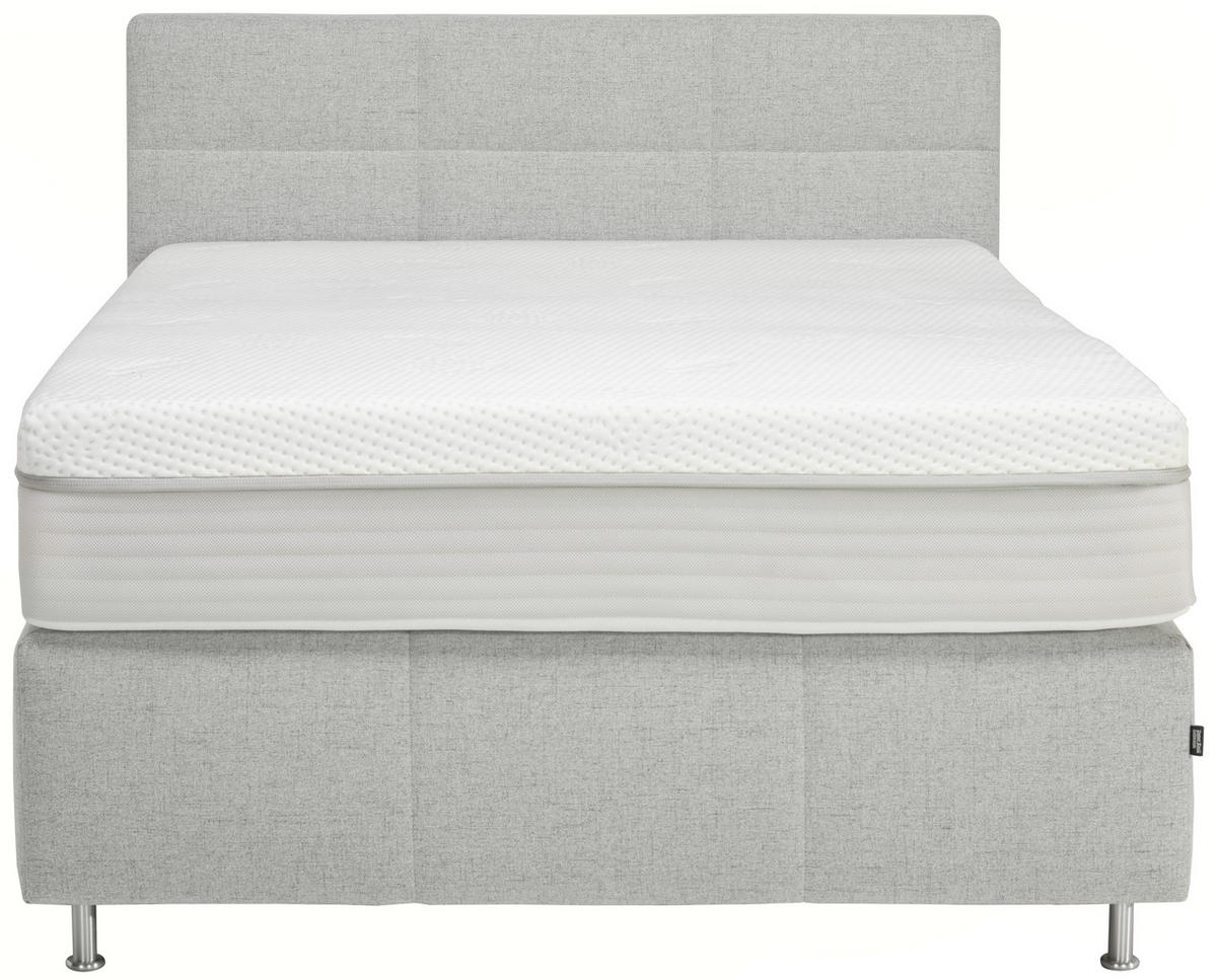 BOXSPRINGBETT 140/200 cm  in Hellgrau  - Hellgrau/Alufarben, Konventionell, Textil/Metall (140/200cm) - Dieter Knoll