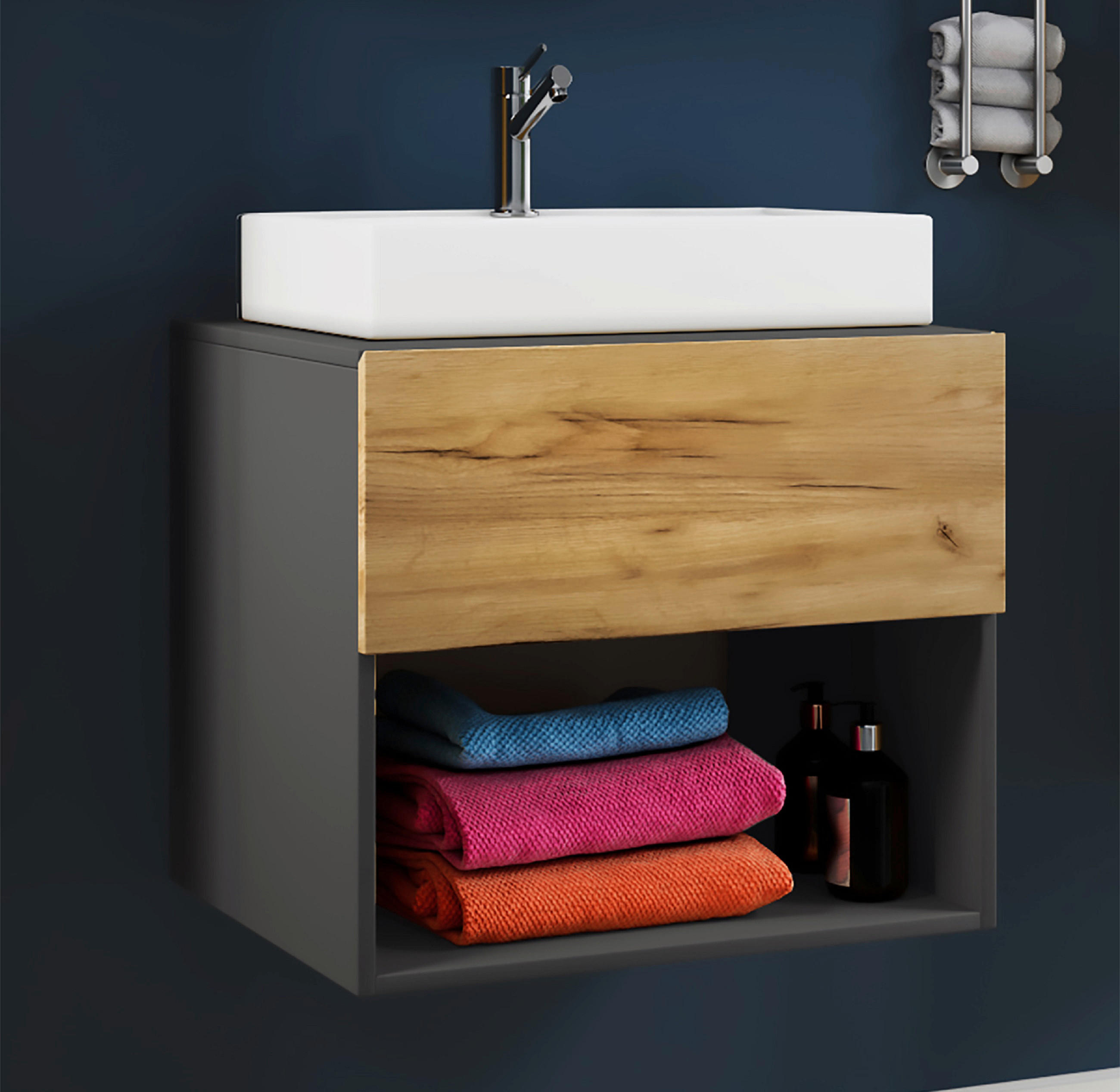 WASCHTISCHKOMBI Honigeiche - Honigeiche/Eichefarben, MODERN, Keramik/Holzwerkstoff (60cm) - Livetastic