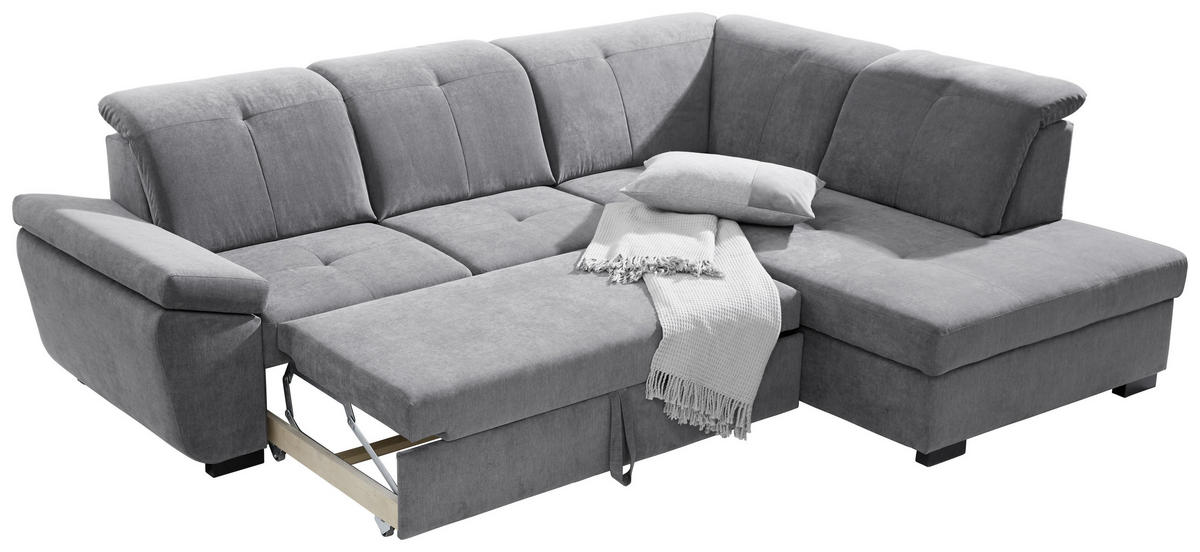 ECKSOFA inkl.Funktionen Grau Webstoff  - Schwarz/Grau, KONVENTIONELL, Holz/Textil (280/202cm) - Xora