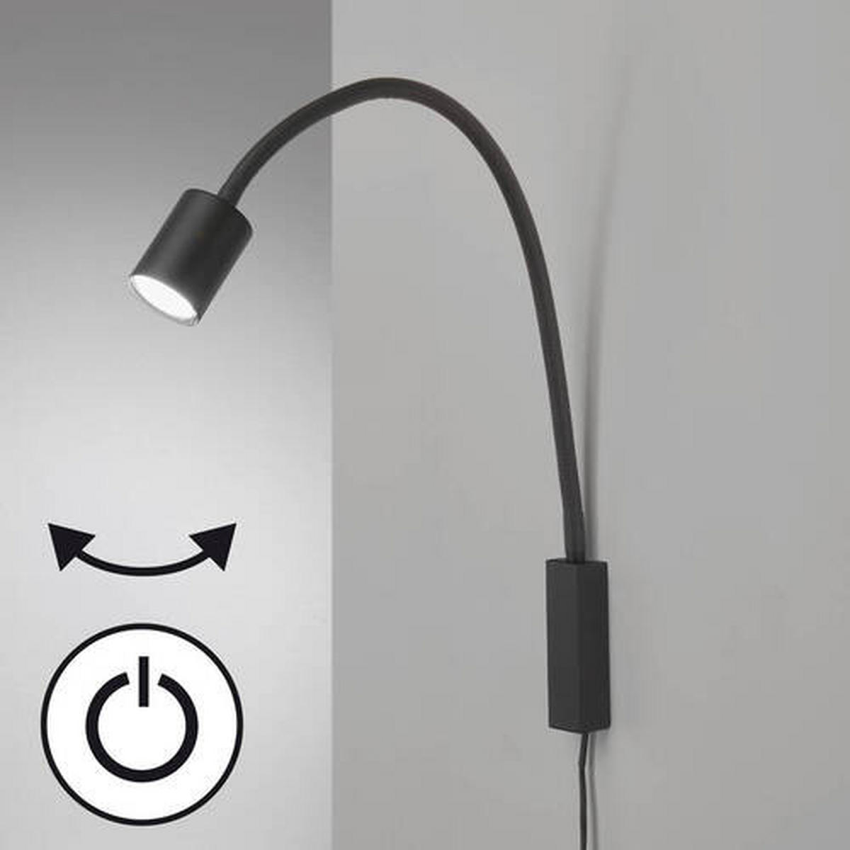 NÁSTENNÉ LED SVIETIDLO, 6/52 cm  - čierna, Konventionell, kov (6/52cm) - Fischer & Honsel