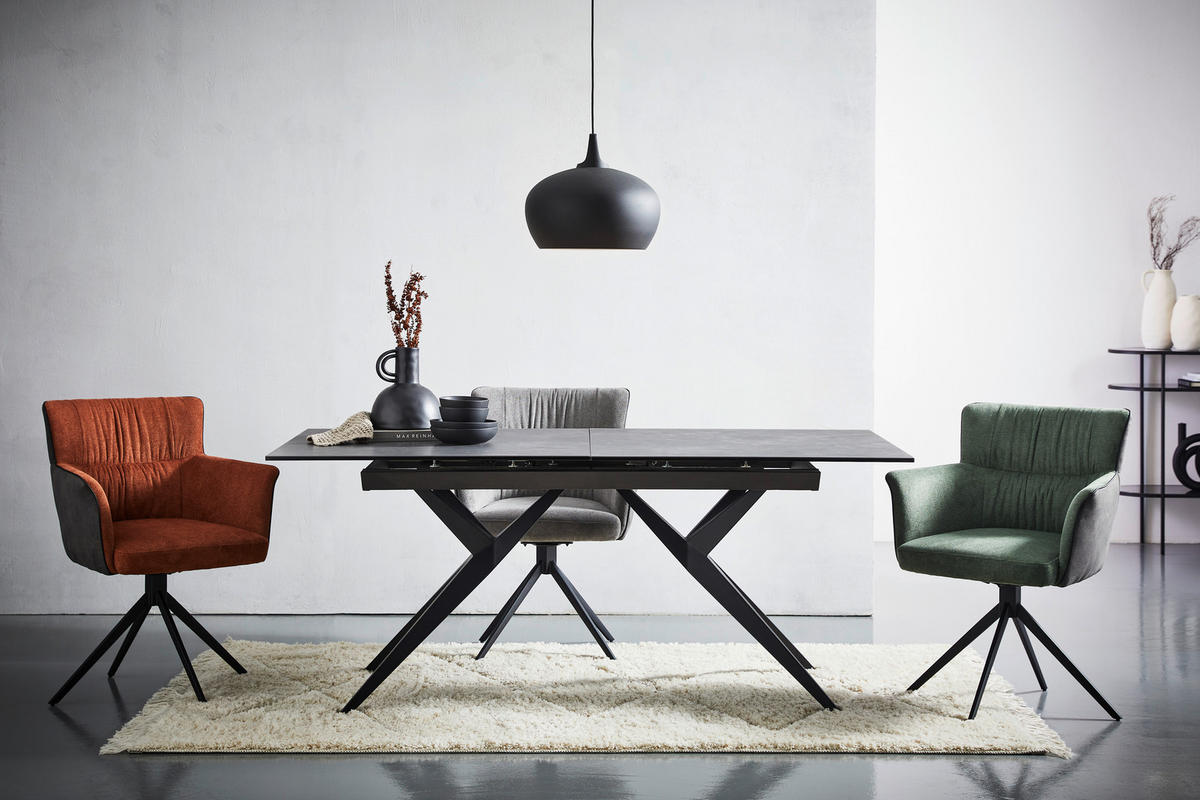 ESSTISCH in Metall, Glas, Keramik 180-230/95/76 cm  - Schwarz/Grau, Design, Glas/Keramik (180-230/95/76cm) - Novel