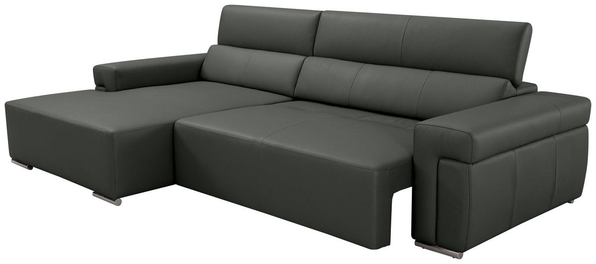 Ecksofa inkl. Funktion DUA Anthrazit Echtleder  - Chromfarben/Anthrazit, Design, Leder/Metall (170/293cm) - Novel