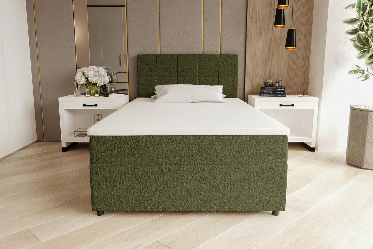 BOXBETT 120/200 cm,  in Grün, Matratze, Topper, Bettschublade, H3 = fest  - Schwarz/Grün, KONVENTIONELL, Kunststoff/Textil (120/200cm) - Boxxx