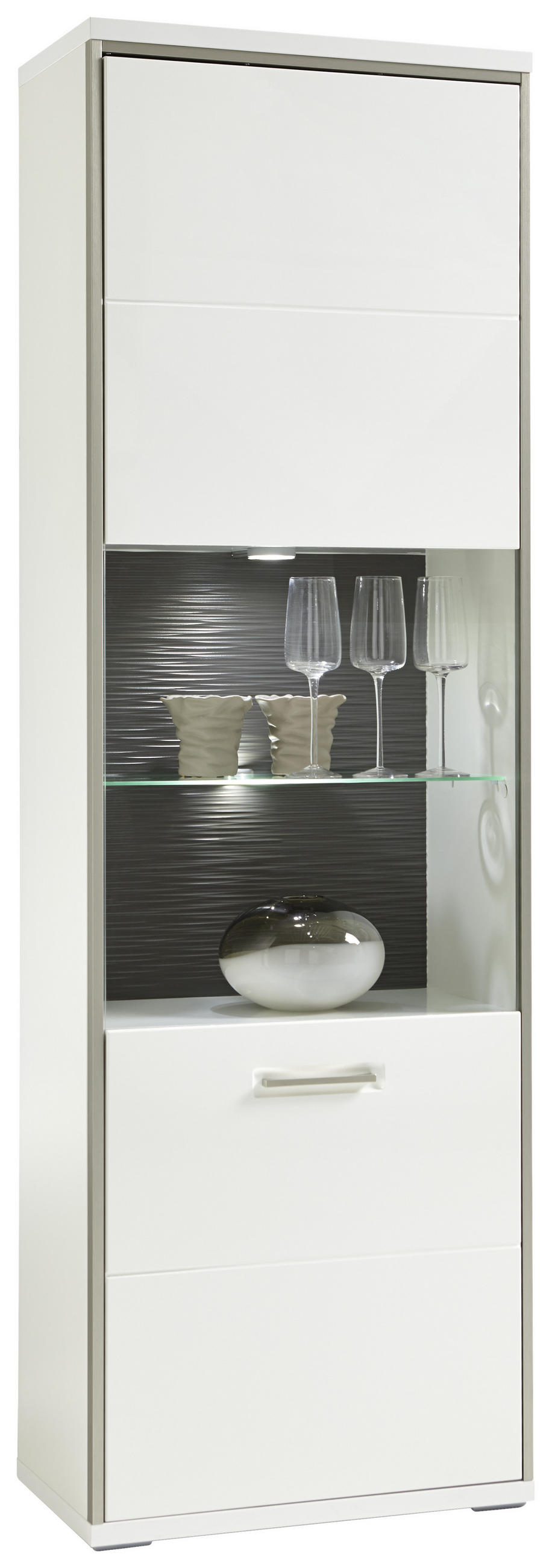 VITRINE in Grau, Silberfarben, Weiß, Weiß Hochglanz  - Weiß Hochglanz/Silberfarben, Design, Glas/Holzwerkstoff (64/201/38cm) - Livetastic