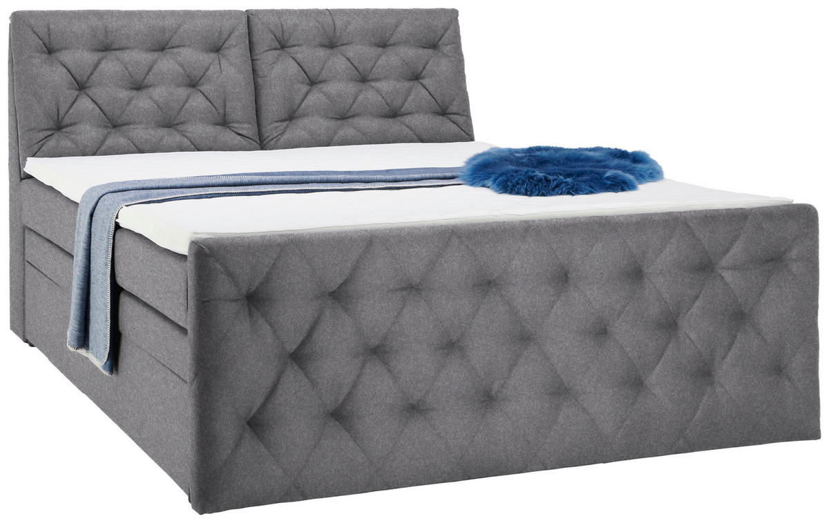 Pat Boxspring, 160/200 cm, gri - negru/gri, Konventionell, plastic/textil (160/200cm) - Esposa