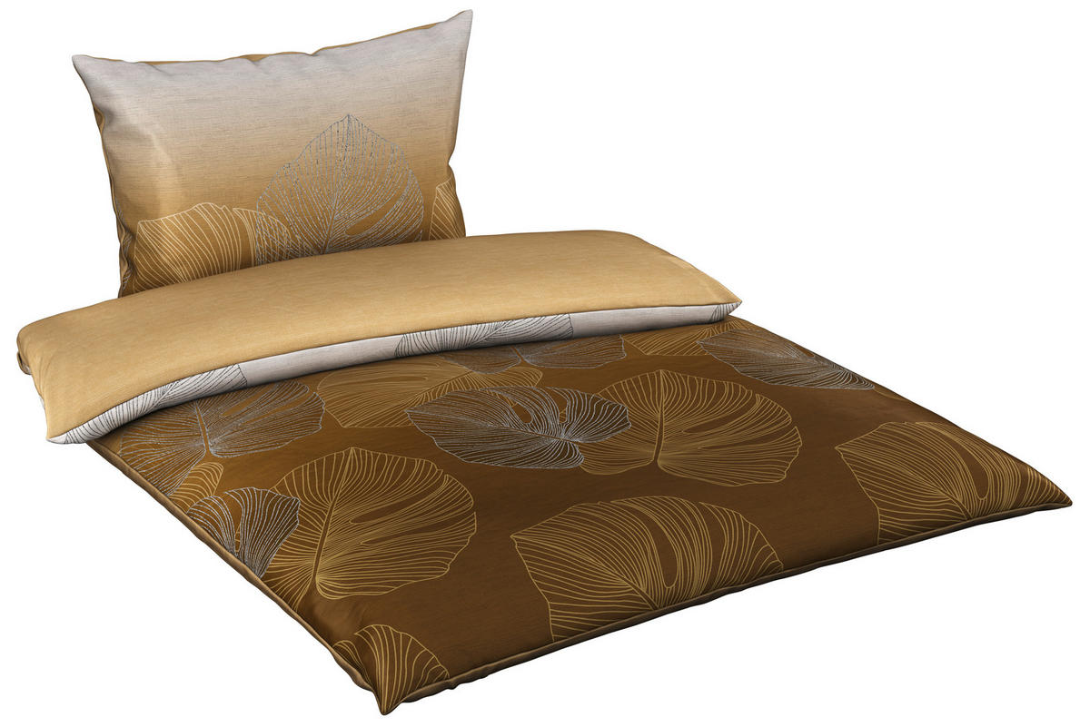 OBOJESTRANSKA POSTELJNINA METALLIC LEAF 140/200 cm saten večbarvno  - večbarvno, Konvencionalno, tekstil (140/200cm) - Novel