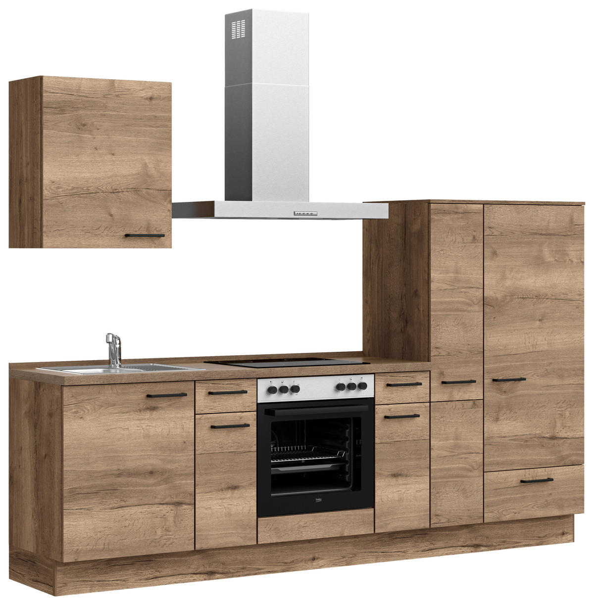 KÜCHENBLOCK 270 cm   in Eiche dunkel  - Eiche dunkel/Eichefarben, MODERN, Holzwerkstoff/Metall (270cm) - Nobilia