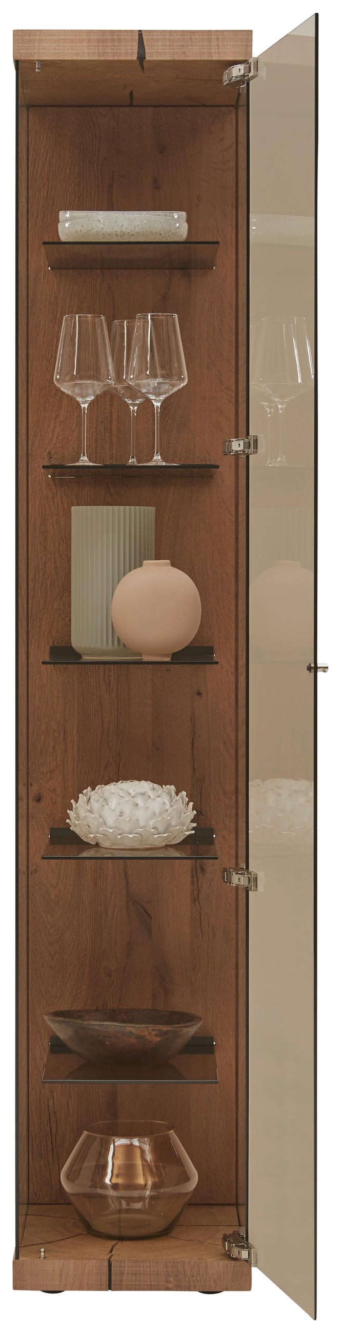 VITRINE Eichefarben  39/207/44 cm  - Edelstahlfarben/Eichefarben, Natur, Glas/Holz (39/207/44cm) - Valnatura