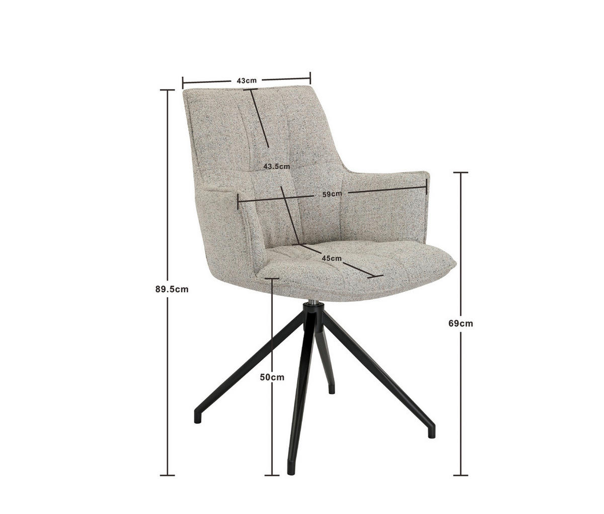 ARMLEHNSTUHL  Sitzfläche 360° drehbar, automatische Rückholfunktion Leinenoptik  Schwarz, Beige  - Beige/Schwarz, Design, Textil/Metall (59/89,5/63cm) - Novel