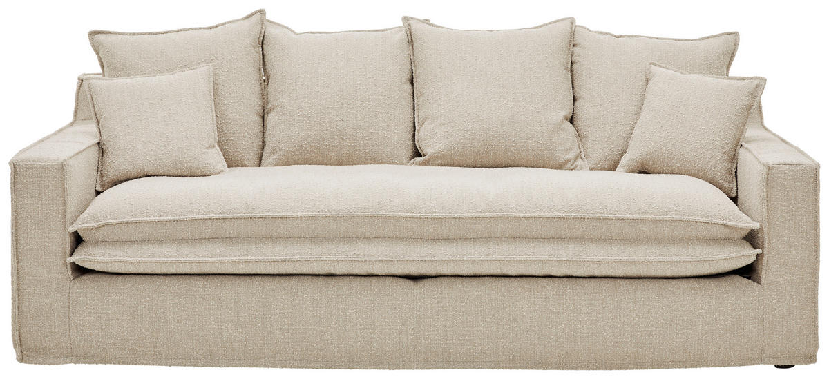 HUSSEN-3-SITZER-SOFA Bouclé Beige  - Beige/Schwarz, Trend, Kunststoff/Textil (227/92/105cm) - Livetastic