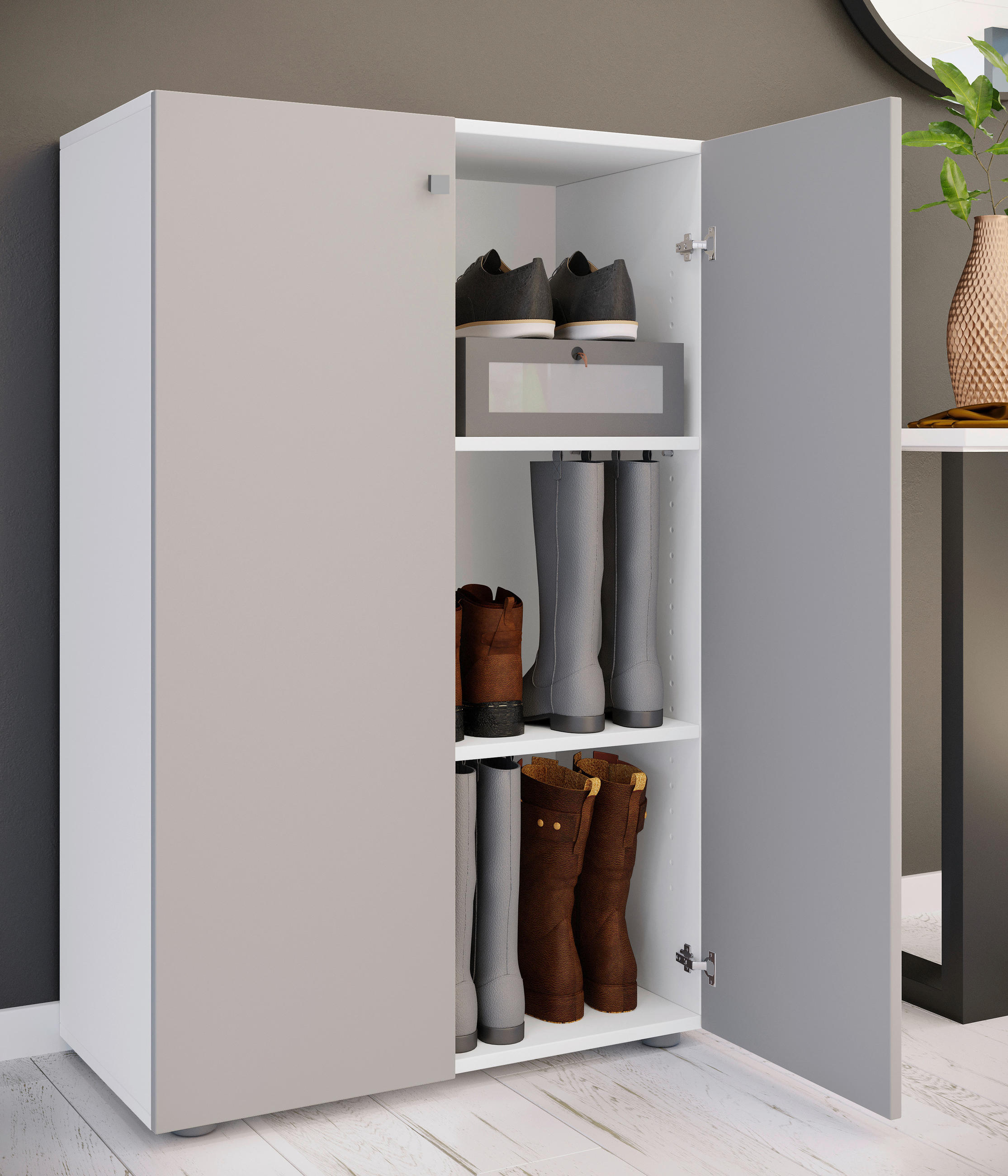 SCHUHSCHRANK Lona in 70/110/39 cm - Silberfarben/Schwarz, Design, Holzwerkstoff/Kunststoff (70/110/39cm) - MID.YOU