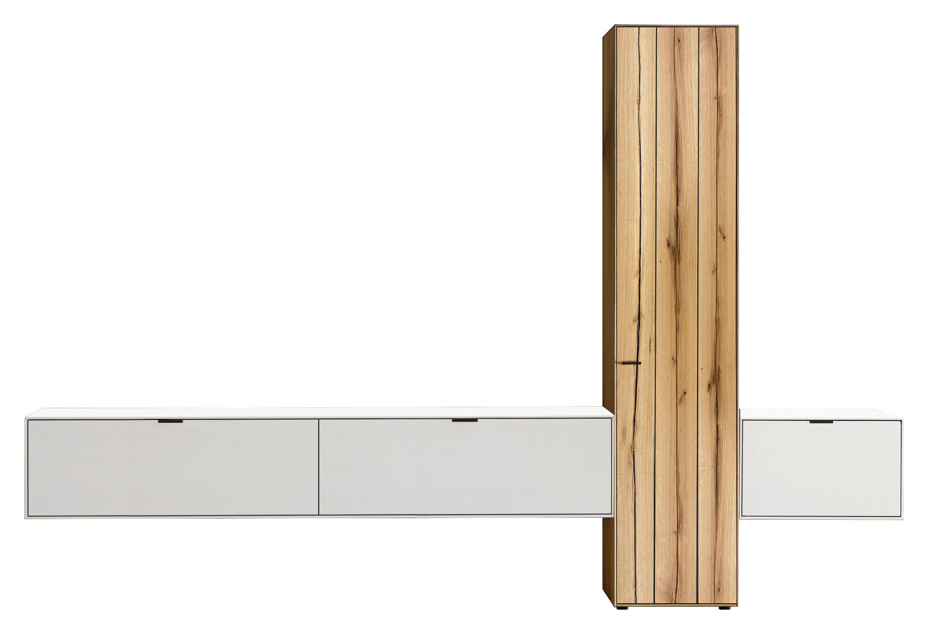 WOHNWAND  in Weiss, Eichefarben 320,7/205,5/37,1 cm  - Weiss/Eichefarben, Design, Glas/Holz (320,7/205,5/37,1cm) - Dieter Knoll