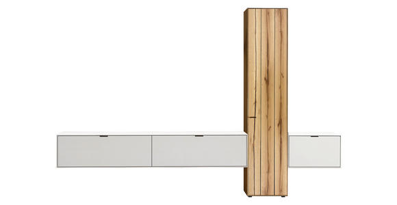WOHNWAND in Weiß, Eichefarben 320,7/205,5/37,1 cm - Eichefarben/Weiß, Design, Glas/Holz (320,7/205,5/37,1cm) - Dieter Knoll