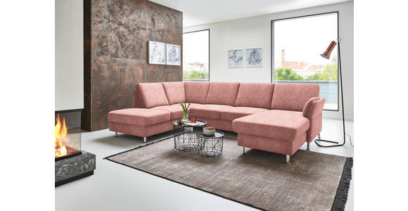 WOHNLANDSCHAFT in Flachgewebe Rot - Chromfarben/Rot, KONVENTIONELL, Textil/Metall (200/305/168cm) - Voleo