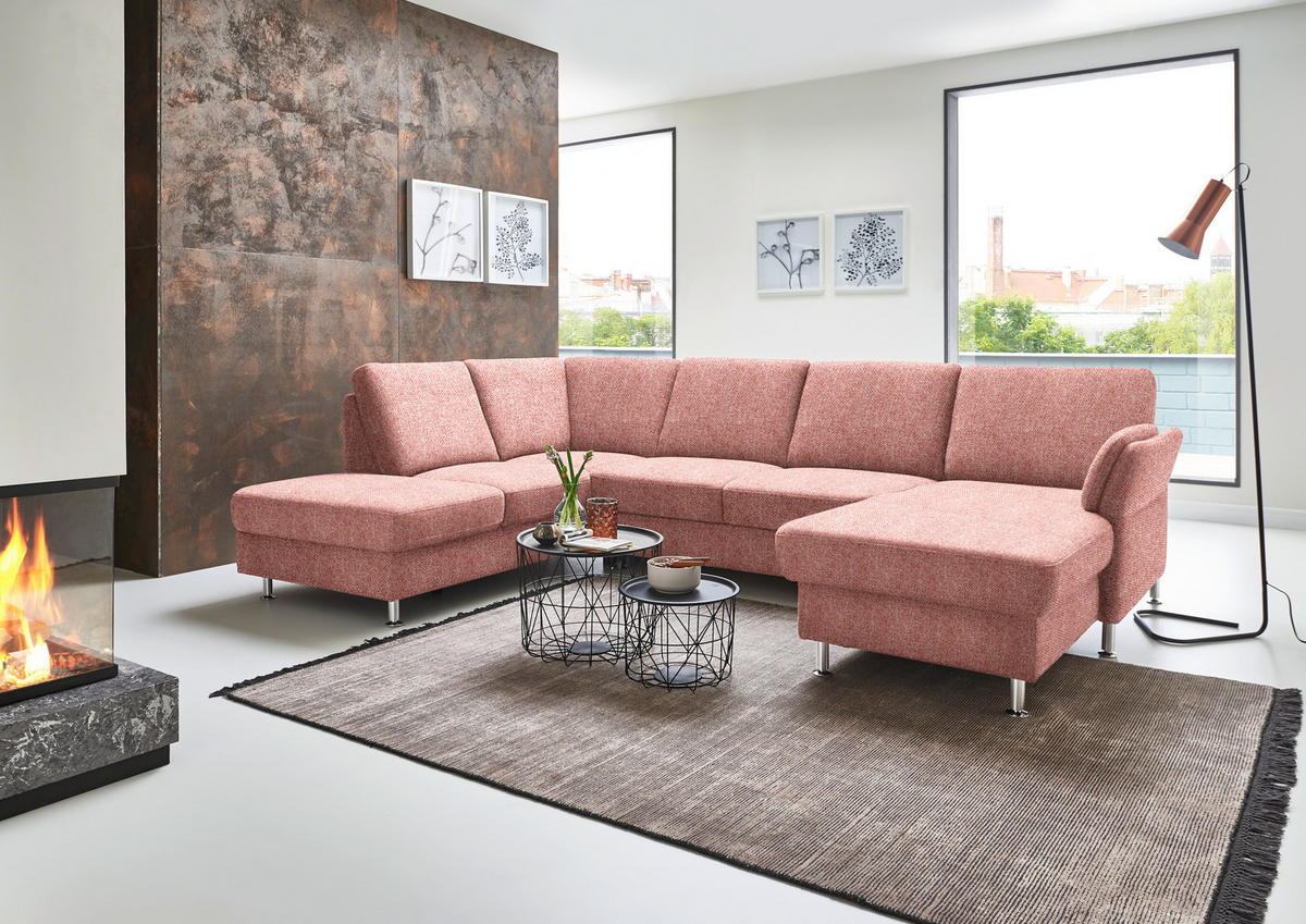 WOHNLANDSCHAFT in Flachgewebe Rot  - Chromfarben/Rot, KONVENTIONELL, Textil/Metall (200/305/168cm) - Beldomo System
