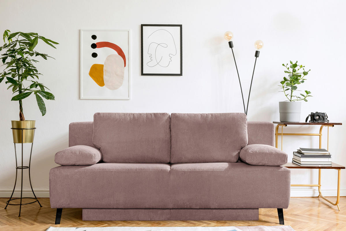 SCHLAFSOFA in Cord Rosa  - Schwarz/Rosa, Modern, Textil/Metall (197/92/88cm) - Novel