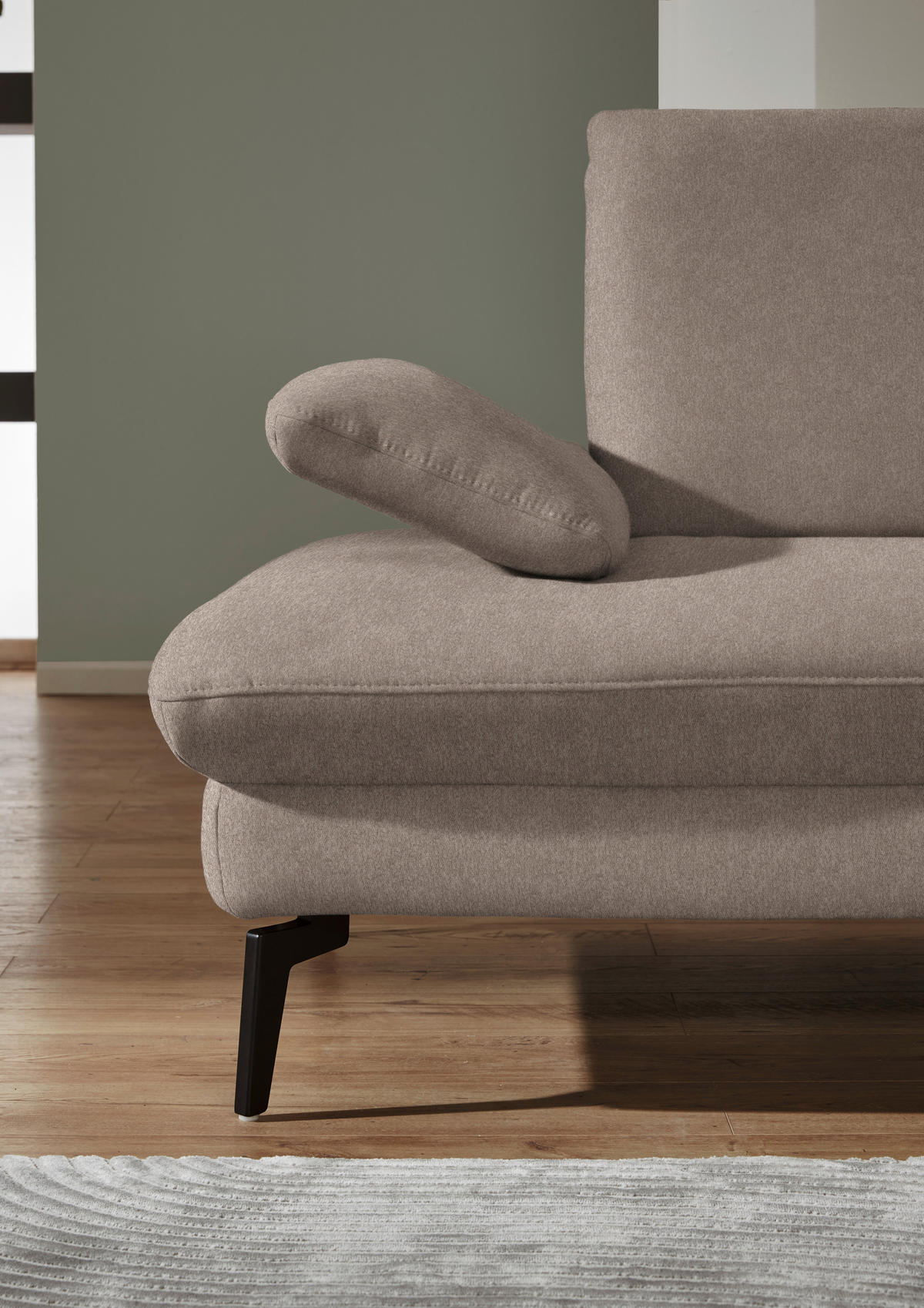 ECKSOFA in Chenille, Mikrofaser Greige  - Greige/Schwarz, Design, Textil/Metall (299/157cm) - Dieter Knoll