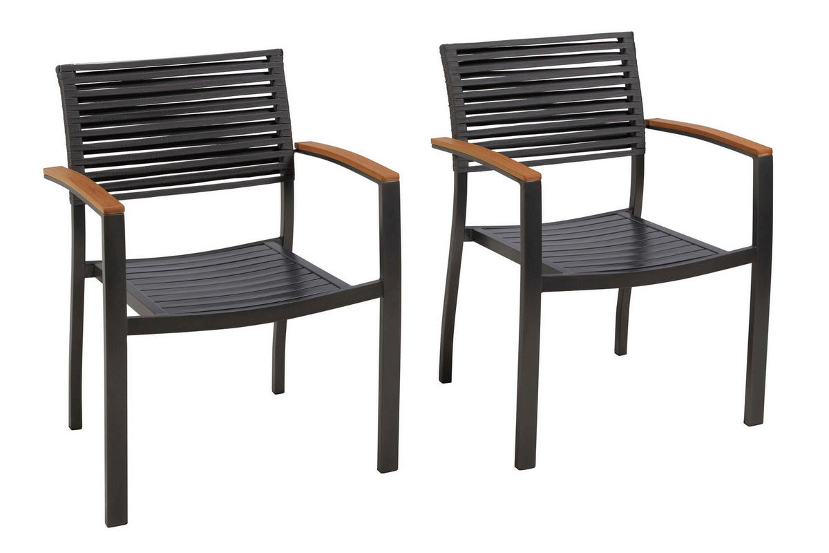 GARTENSTUHL-SET Aluminium Graphitfarben, Grau  - Graphitfarben/Grau, KONVENTIONELL, Kunststoff/Textil (61/53/83,5cm) - Gardenson