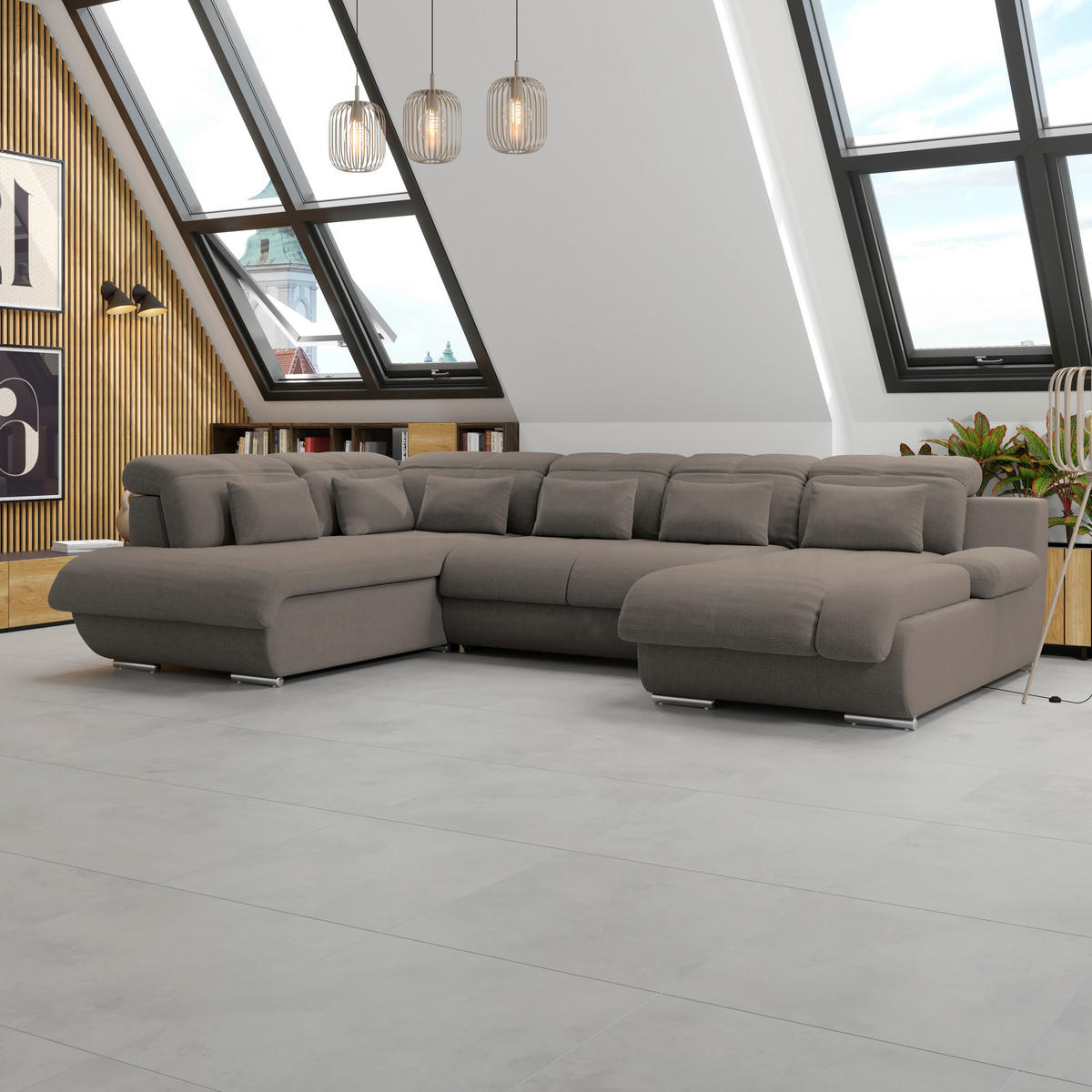 WOHNLANDSCHAFT MULTI Dunkelbraun Chenille  - Chromfarben/Dunkelbraun, MODERN, Textil/Metall (228/345/184cm) - Livetastic