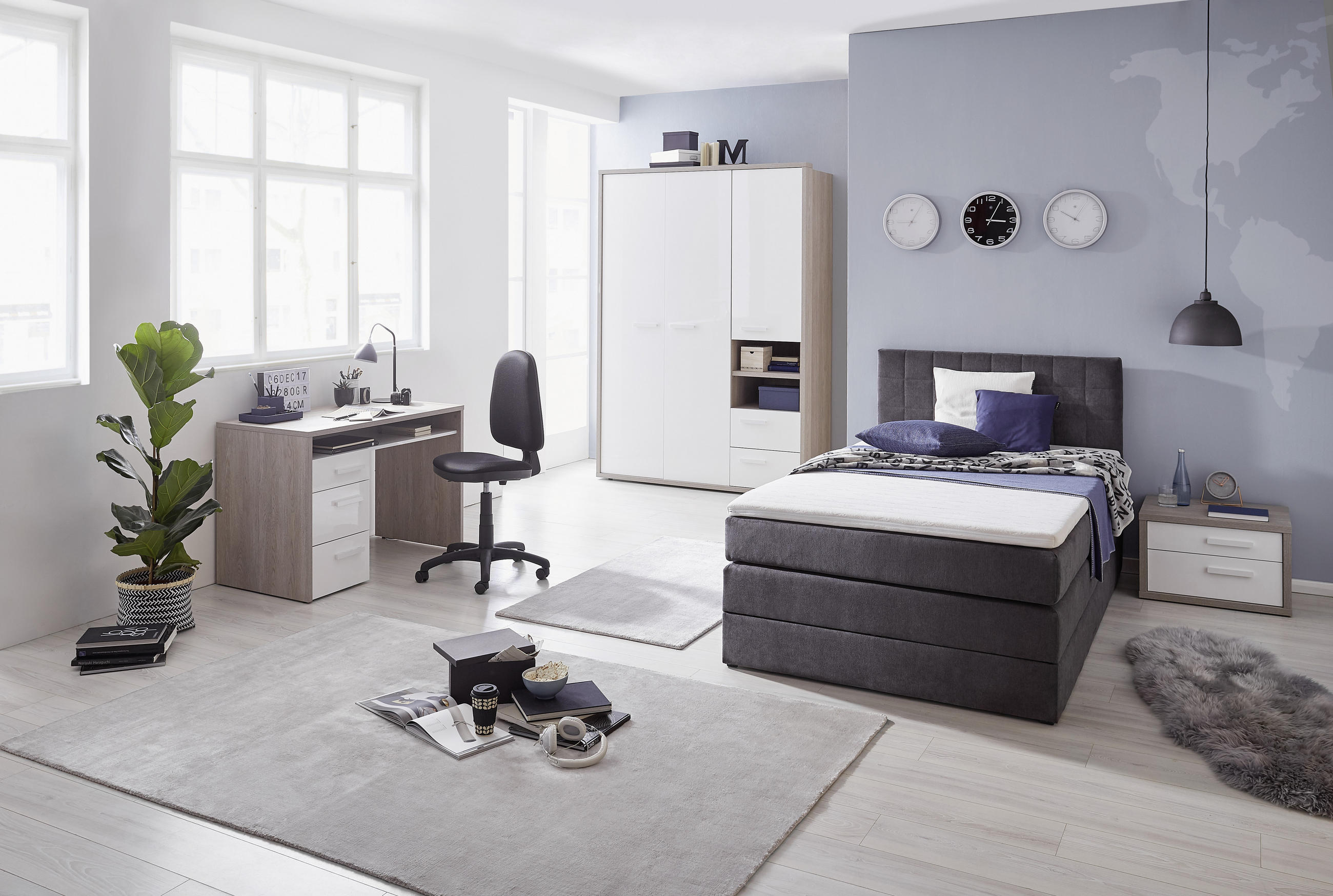BOXSPRINGBETT 140/200 cm  in Anthrazit  - Anthrazit/Schwarz, Design, Kunststoff/Textil (140/200cm) - Xora