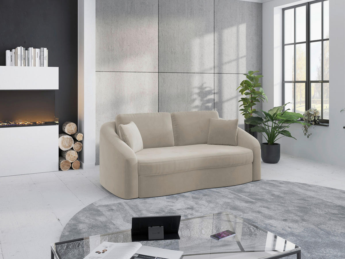 2,5-SITZER in Samt Sandfarben  - Sandfarben/Schwarz, Modern, Kunststoff/Textil (196/88/107cm) - Sit & More