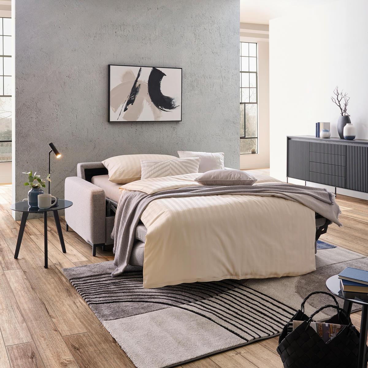 BÄDDSOFFA i vävt tyg grå  - svart/grå, Klassisk, metall/textil (187/84/97cm) - Livetastic