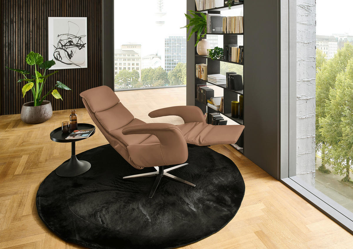 RELAXSESSEL in Leder Haselnussfarben  - Edelstahlfarben/Haselnussfarben, Design, Leder/Metall (76/119/86cm) - Dieter Knoll
