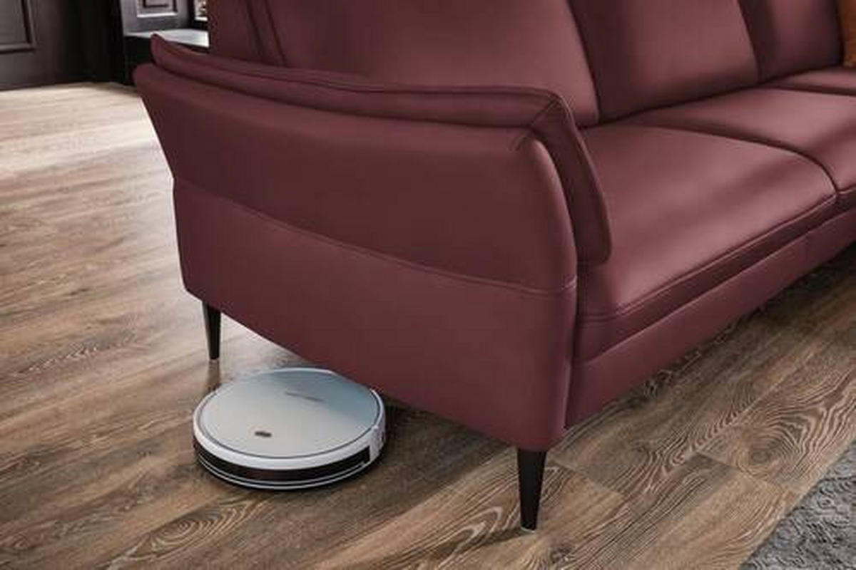 ECKSOFA Beere Echtleder  - Beere/Schwarz, Design, Leder/Metall (334/172cm) - Hukla