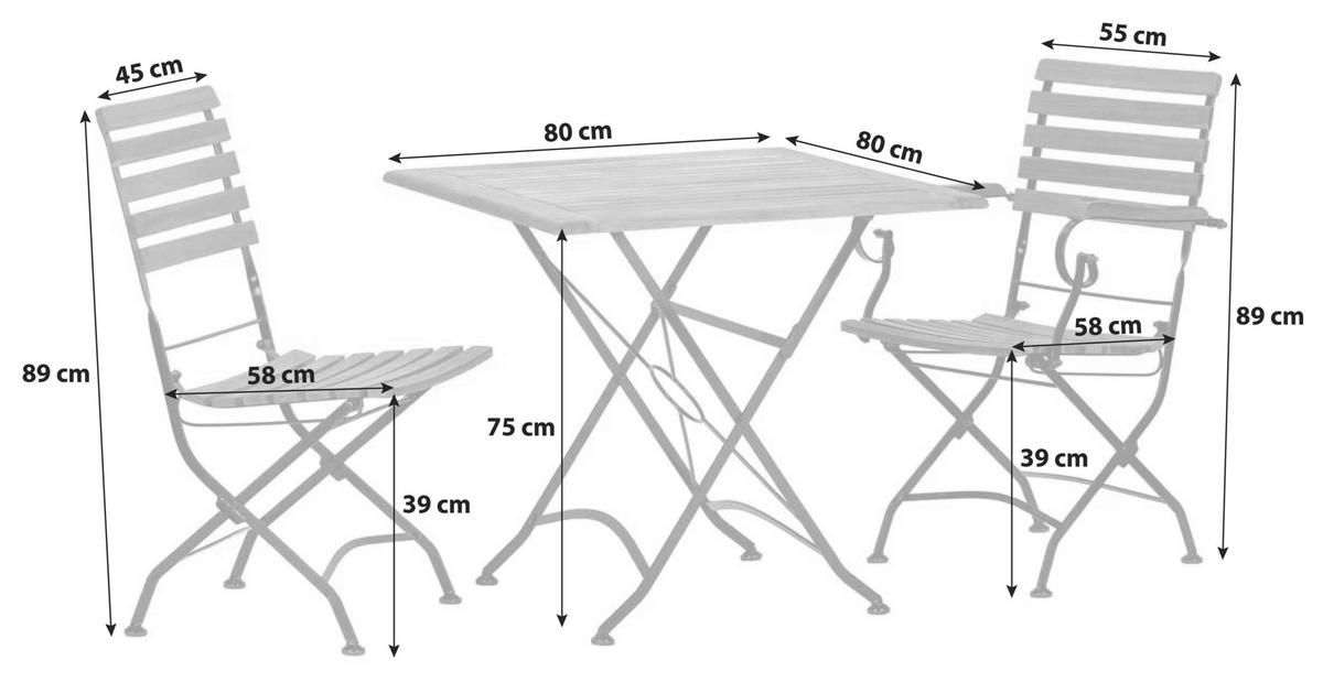 GARTENTISCHGRUPPE   - Anthrazit/Akaziefarben, Basics, Holz/Metall (80/75/80cm) - Gardenson