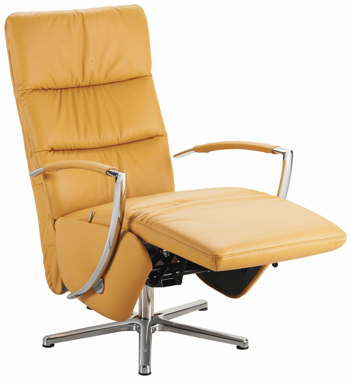 RELAXSESSEL in Leder Currygelb  - Chromfarben/Currygelb, Design, Leder/Metall (64/112/80cm) - Cantus