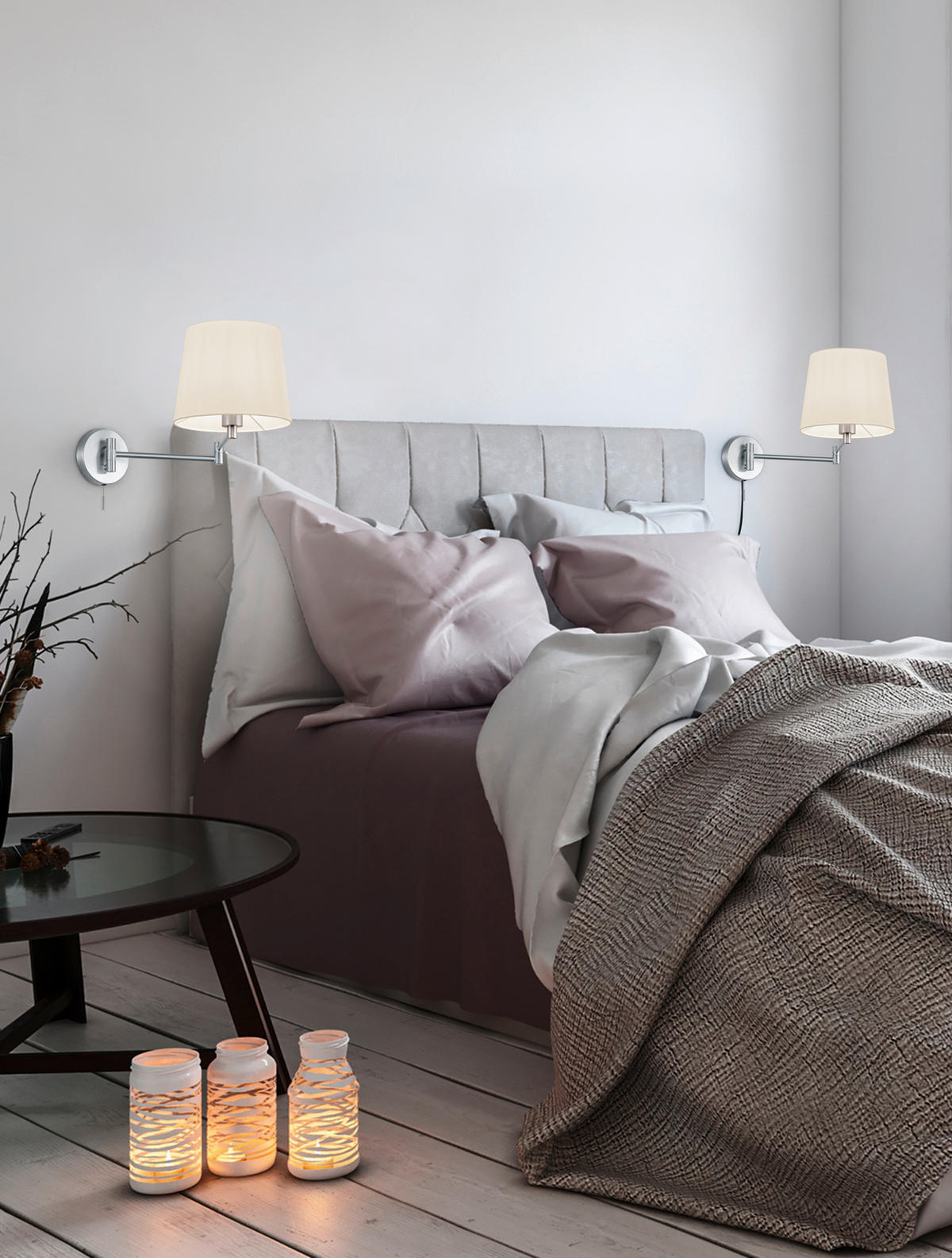 WANDLEUCHTE   - Weiß/Nickelfarben, Design, Textil/Metall (32,5/25,5/69cm) - Trio Leuchten