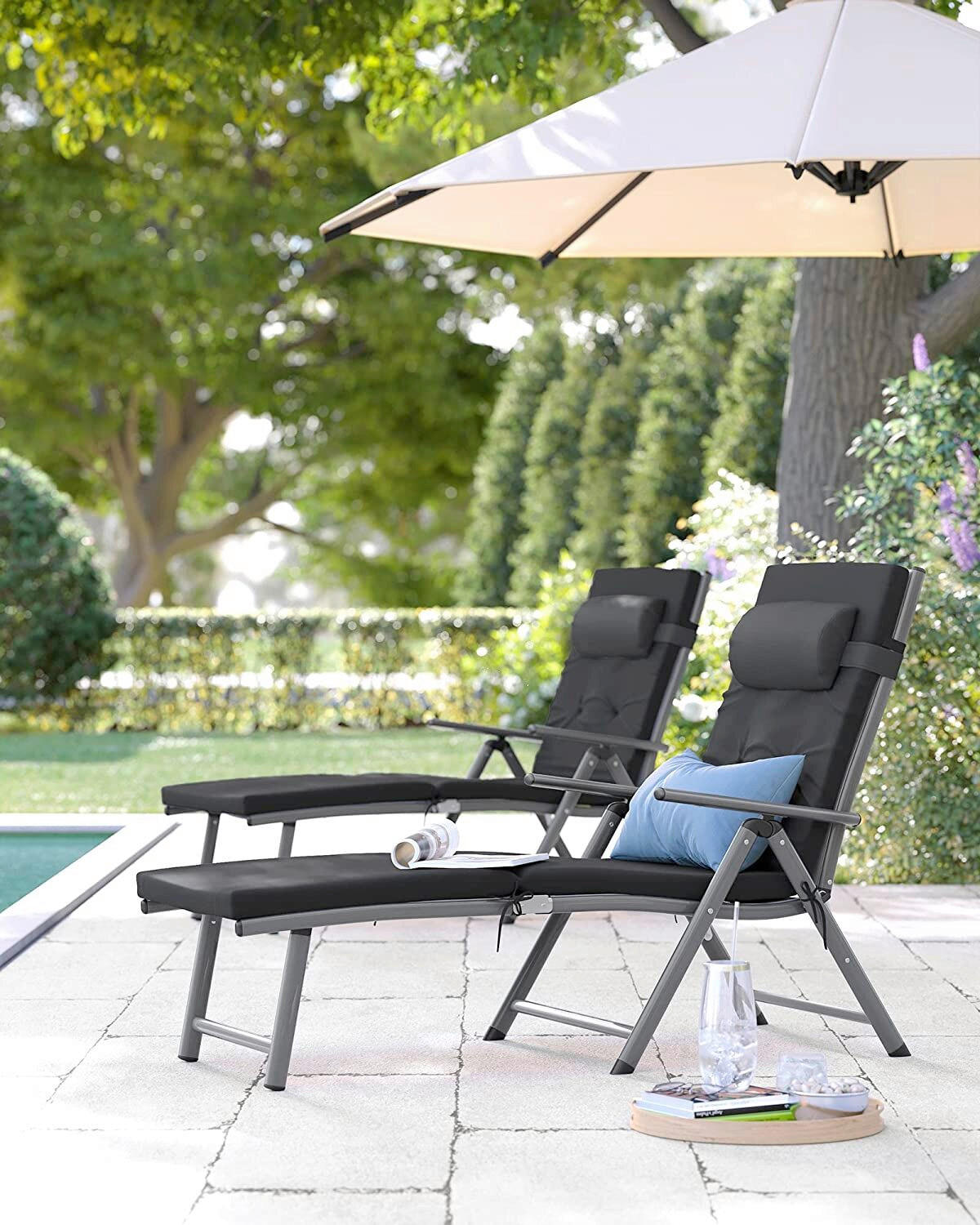 SONNENLIEGE 61/39/183 cm  - Schwarz/Grau, Basics, Textil/Metall (61/39/183cm) - Modante