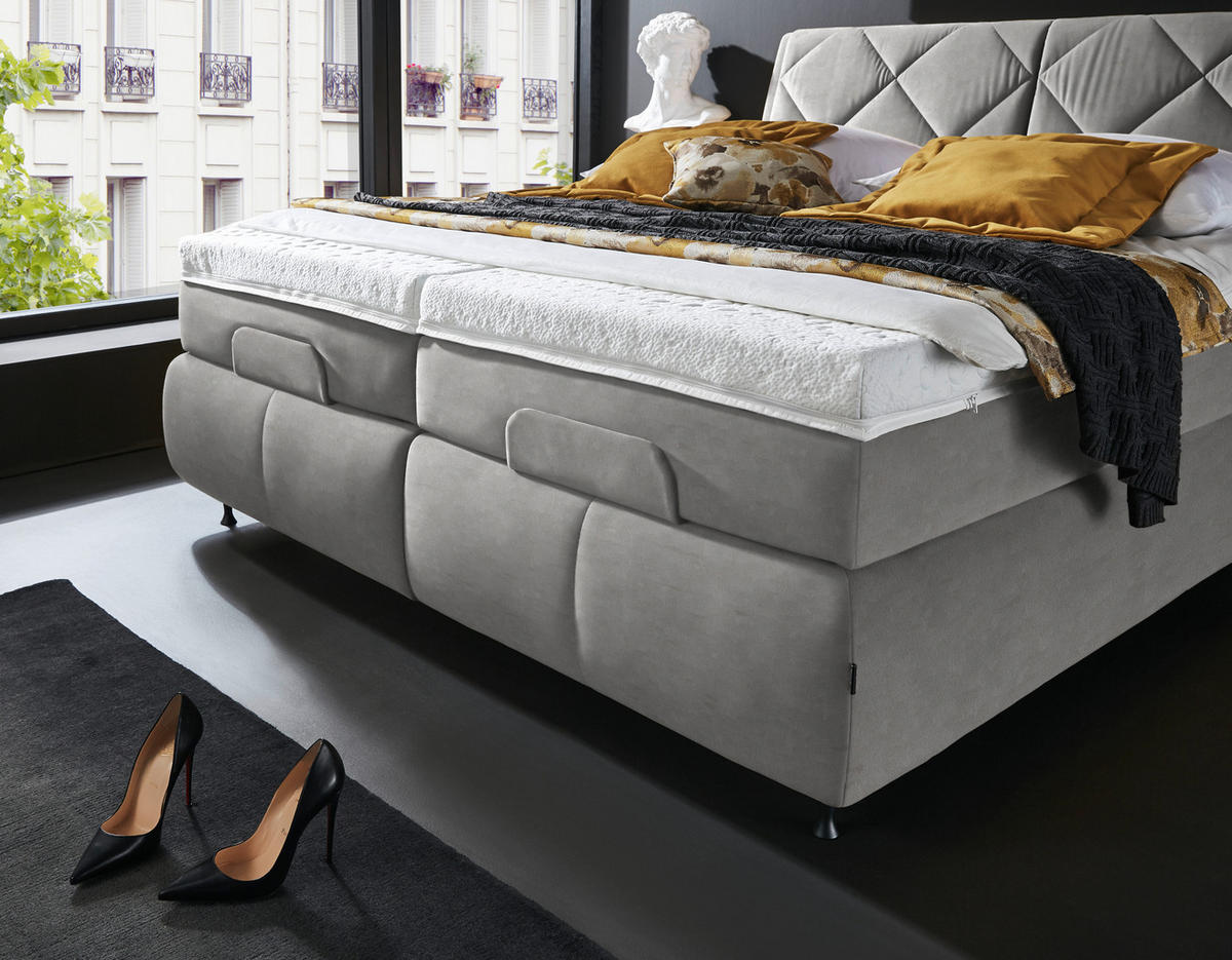 BOXSPRINGBETT 180/200 cm  in Grau  - Schwarz/Grau, Konventionell, Textil/Metall (180/200cm) - Dieter Knoll