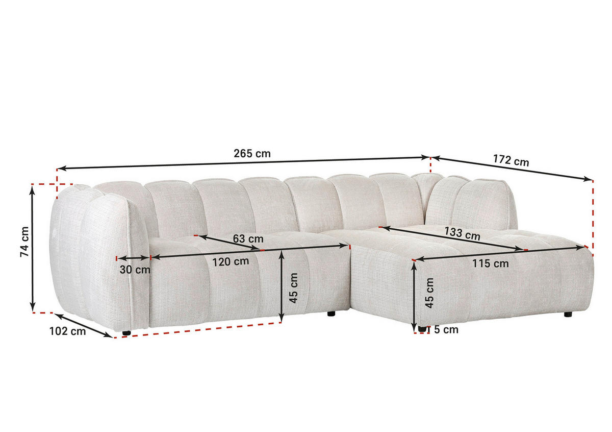 ECKSOFA in Chenille Creme  - Creme/Schwarz, Konventionell, Kunststoff/Textil (272/172cm) - Carryhome