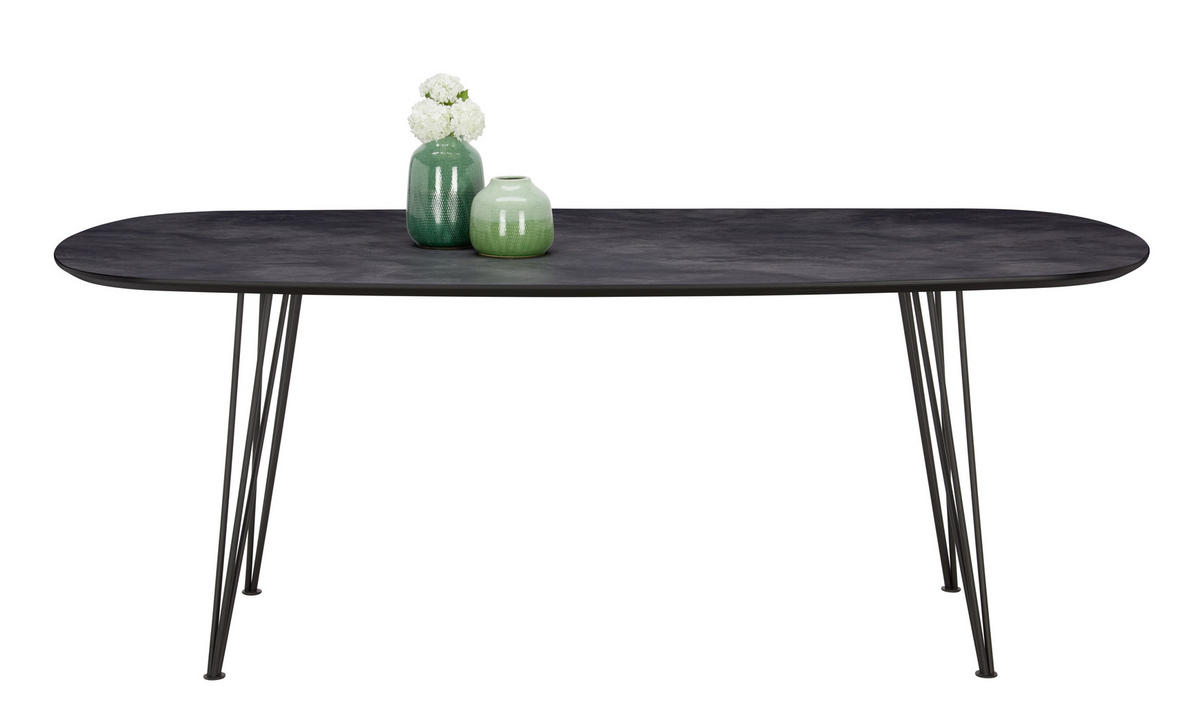 ESSTISCH oval Schwarz, Dunkelgrau  - Dunkelgrau/Schwarz, Design, Kunststoff/Metall (200/100/76cm) - MID.YOU