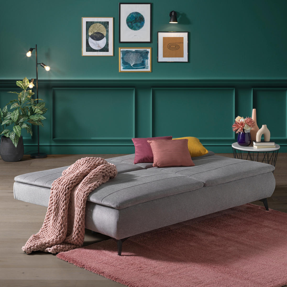 BOXSPRING SOFA siva  - siva/crna, Dizajnerski, tekstil/metal (204/93/100cm) - Novel