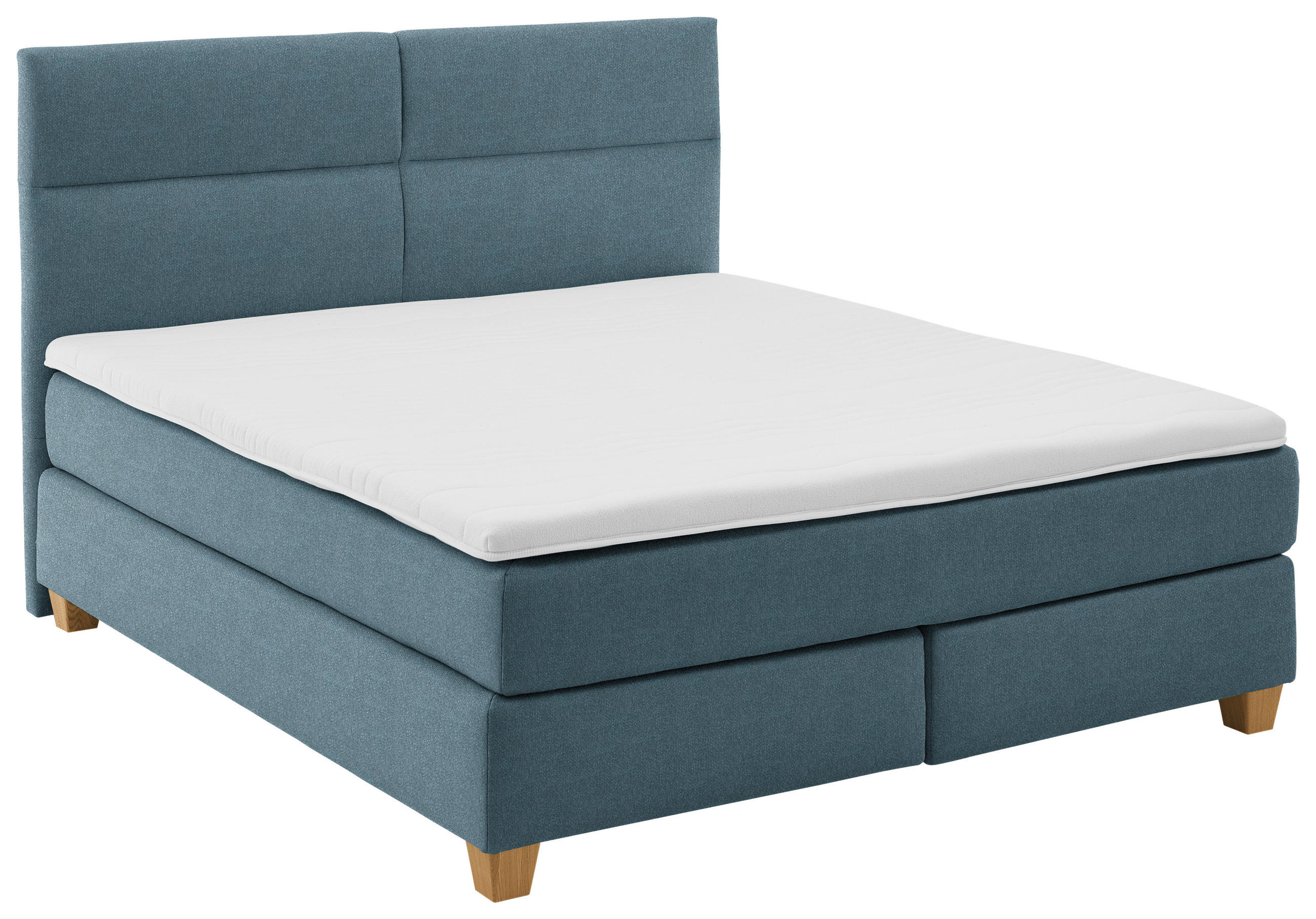 BOXSPRINGBETT 180/200 cm,  in Blau, Matratze, gepolstertes Kopfteil, Topper, H3 + H3 = fest  - Blau/Naturfarben, MODERN, Holz/Textil (180/200cm) - Beldomo - Sleep