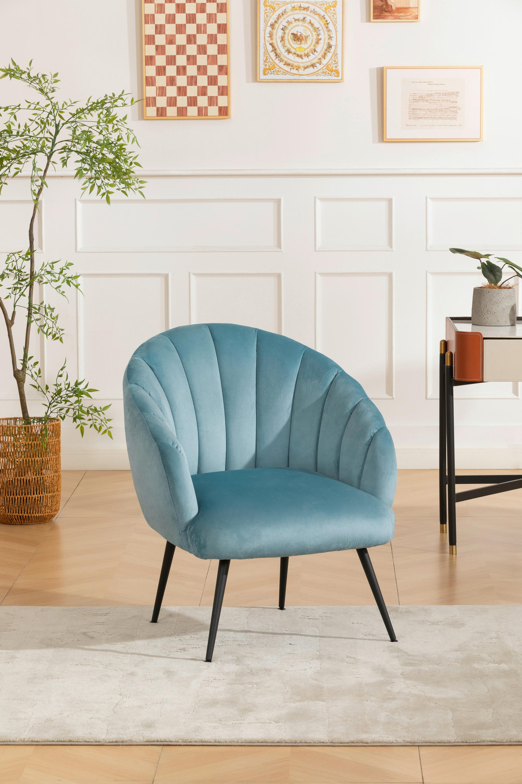 COCKTAILSESSEL Samt Blau    - Blau/Schwarz, MODERN, Textil/Metall (67/80/78cm) - Livetastic