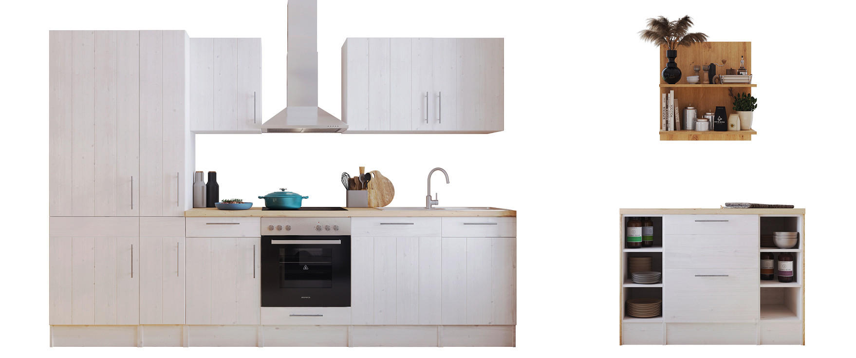 KÜCHENBLOCK 310-124 cm in Weiß, Lärchefarben - Wildeiche/Edelstahlfarben, LIFESTYLE, Holzwerkstoff/Metall (310-124cm) - Respekta