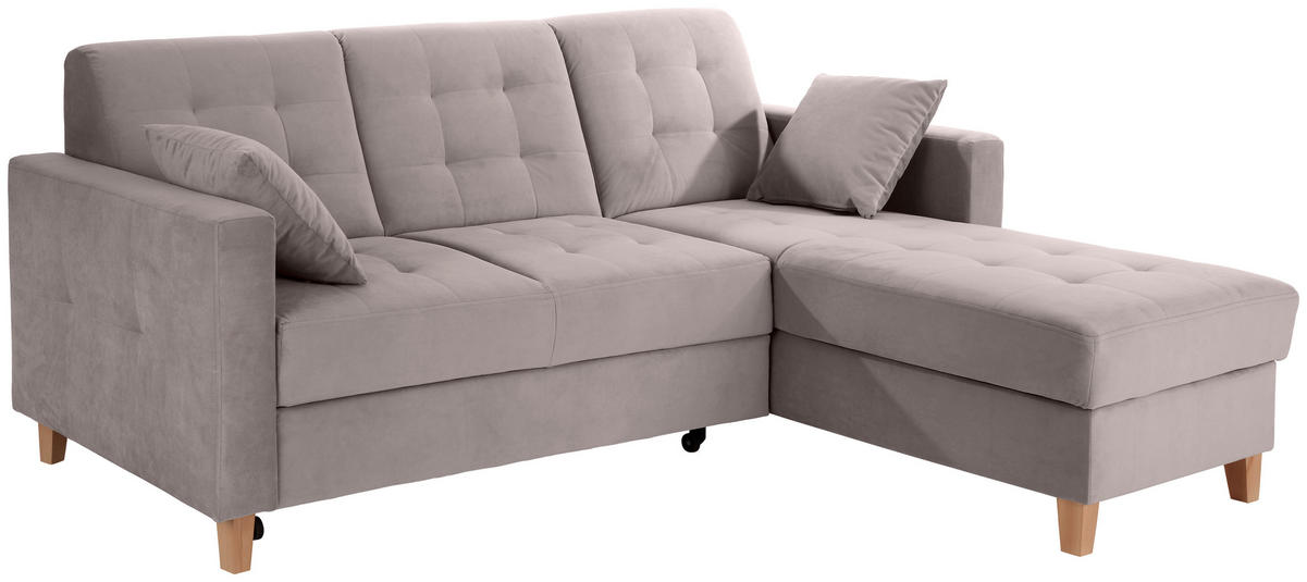 ECKSOFA Beige Samt  - Beige/Naturfarben, Design, Holz/Textil (231/160cm) - Livetastic