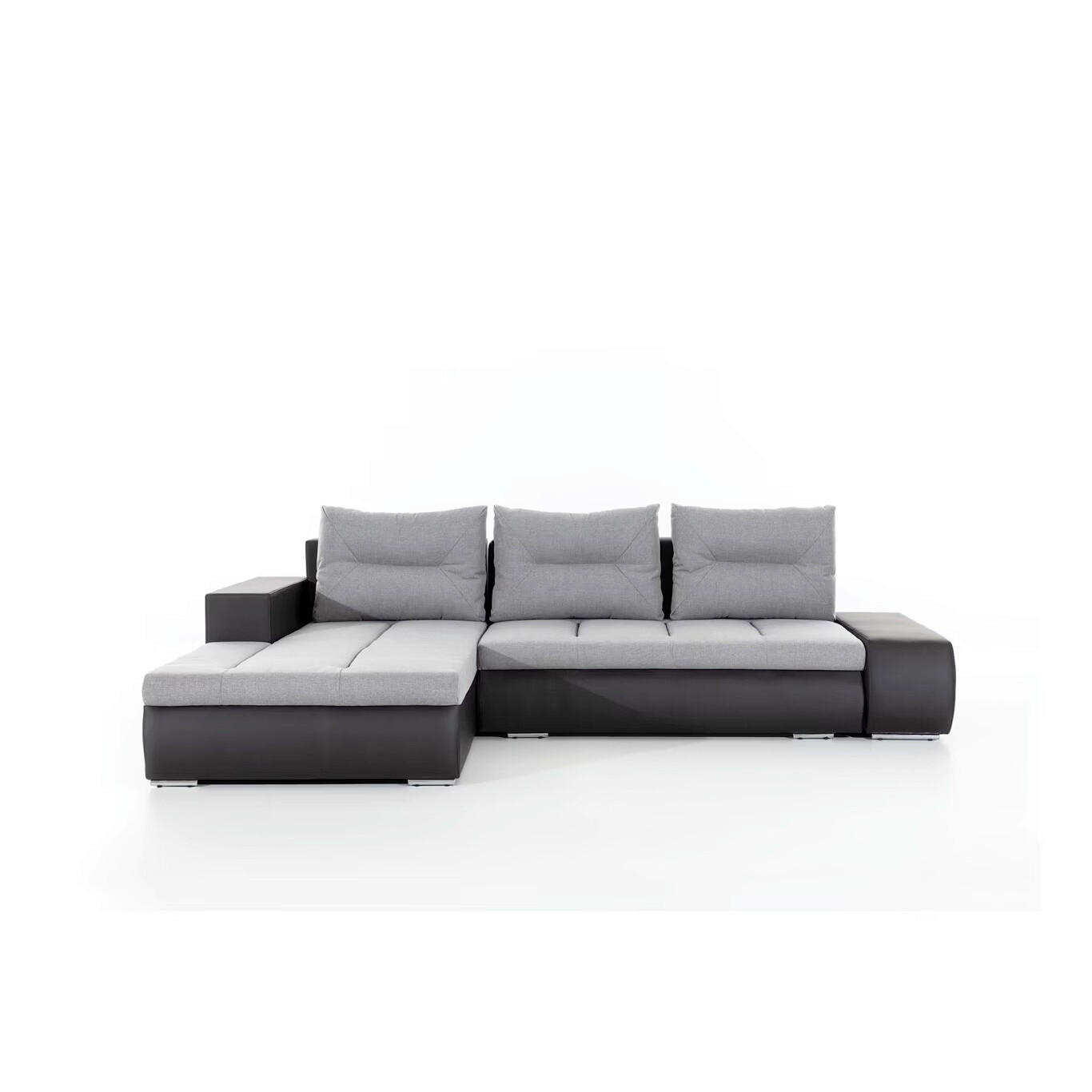 ECKSOFA in Webstoff Schwarz, Hellgrau  180/275 cm  - Chromfarben/Hellgrau, Design, Textil/Metall (180/275cm) - MID.YOU