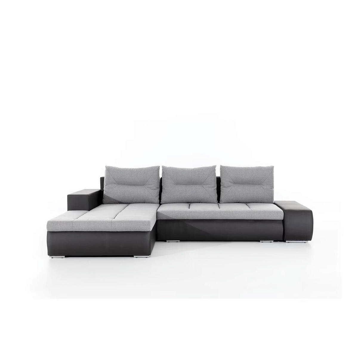 ECKSOFA  Schwarz, Hellgrau Webstoff  - Chromfarben/Hellgrau, Design, Textil/Metall (180/275cm) - MID.YOU