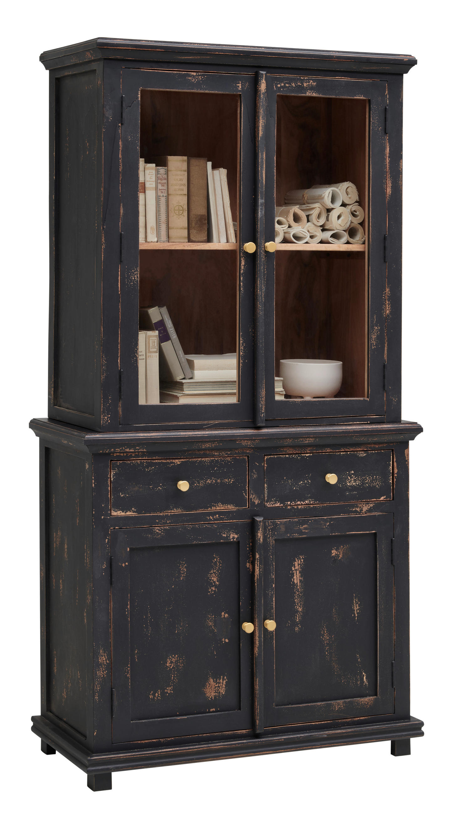 VITRINE Schwarz  80/178/42 cm  - Goldfarben/Schwarz, LIFESTYLE, Glas/Holz (80/178/42cm) - Ambia Home