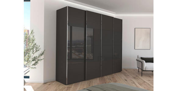 SCHWEBETÜRENSCHRANK  in Graphitfarben, Schwarz  - Chromfarben/Graphitfarben, KONVENTIONELL, Glas/Holzwerkstoff (271/223/68cm) - Novel