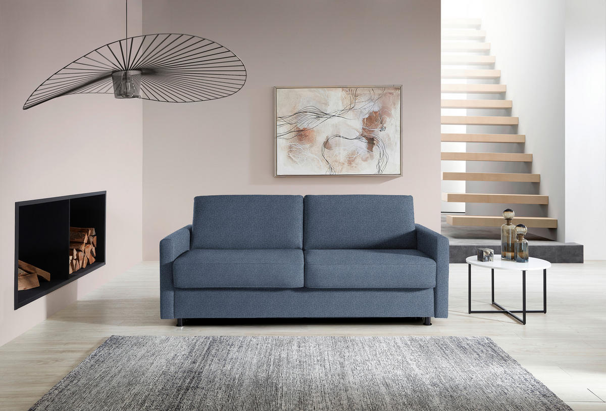 SCHLAFSOFA  in Flachgewebe Blau  - Blau/Schwarz, KONVENTIONELL, Textil/Metall (207/88/101cm) - Bali