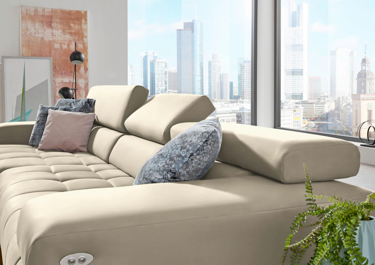 ECKSOFA Mikrofaser Naturfarben  - Silberfarben/Naturfarben, Design, Textil/Metall (190/335cm) - Beldomo Speed