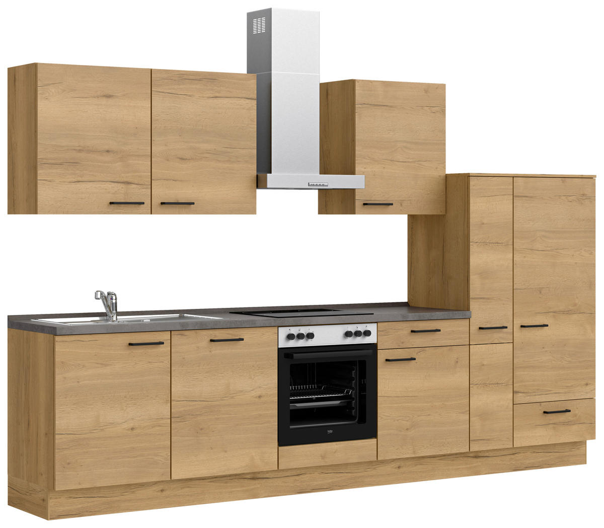 KÜCHENBLOCK 330 cm   in Eichefarben, Schieferfarben  - Schieferfarben/Eichefarben, MODERN, Holzwerkstoff/Metall (330cm) - Nobilia