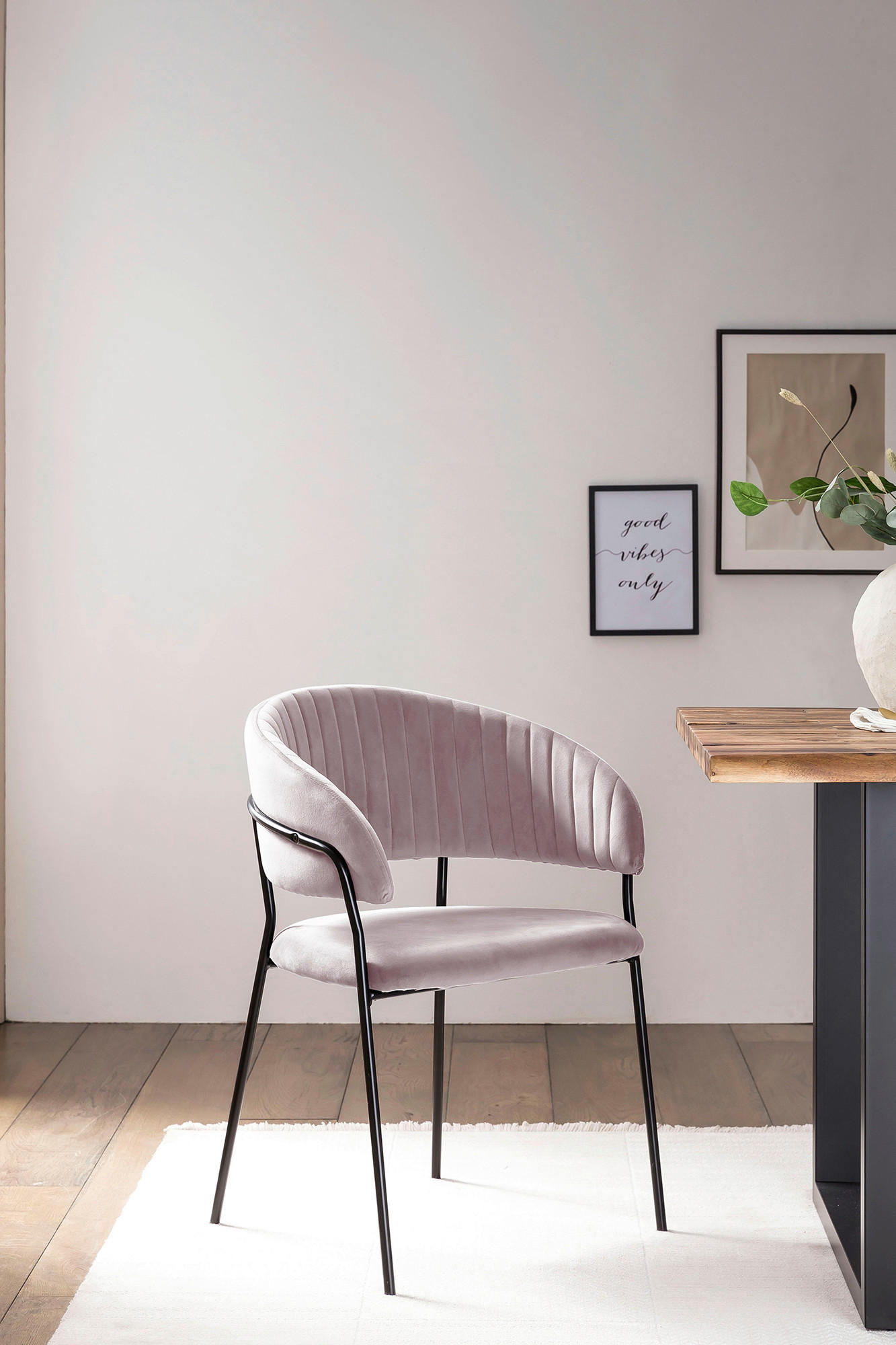 ARMLEHNSTUHL  in Samt  - Schwarz/Rosa, MODERN, Textil/Metall (55/80/50cm) - Livetastic