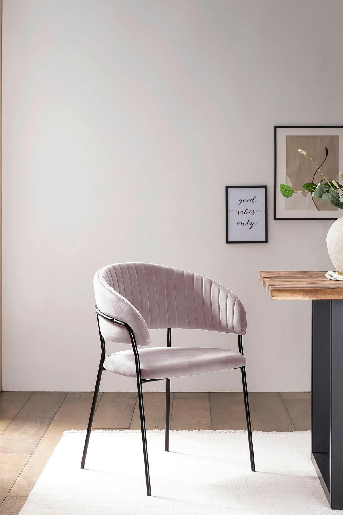 ARMLEHNSTUHL  in Samt  - Schwarz/Rosa, MODERN, Textil/Metall (55/80/50cm) - Livetastic