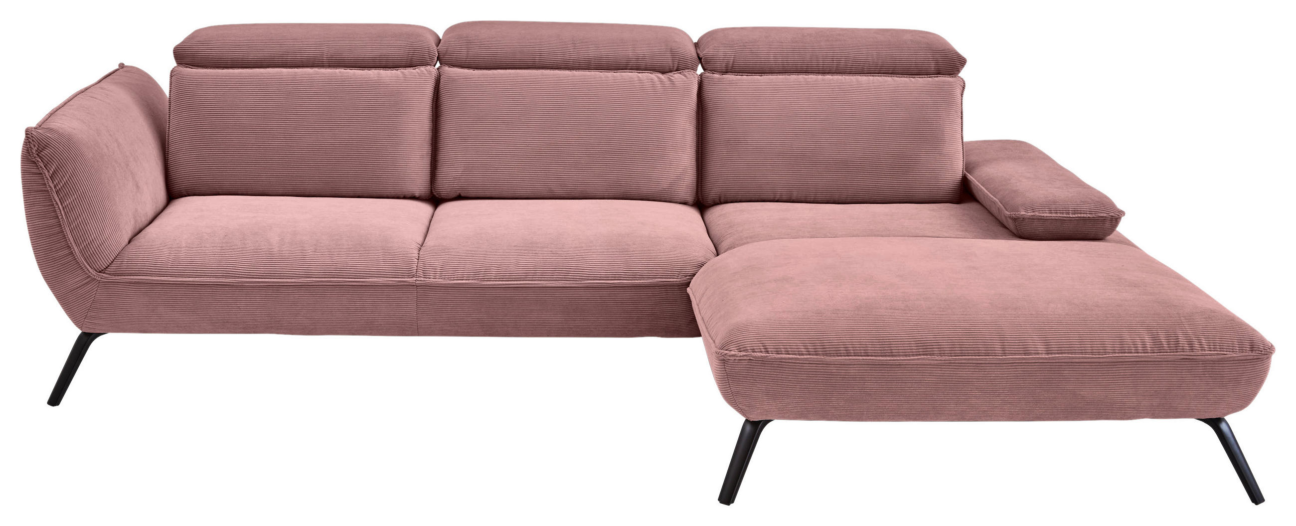 ECKSOFA  in Cord Altrosa  301/196 cm  - Schwarz/Altrosa, Design, Textil/Metall (301/196cm) - Moderano